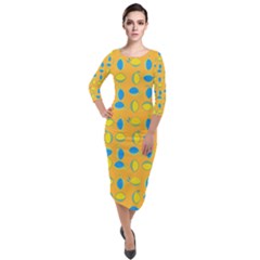 Lemons Ongoing Pattern Texture Quarter Sleeve Midi Velour Bodycon Dress