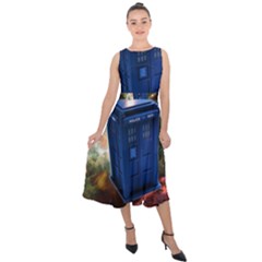 The Police Box Tardis Time Travel Device Used Doctor Who Midi Tie-back Chiffon Dress by Sudhe