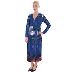 The Police Box Tardis Time Travel Device Used Doctor Who Velvet Maxi Wrap Dress by Sudhe