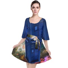 The Police Box Tardis Time Travel Device Used Doctor Who Velour Kimono Dress