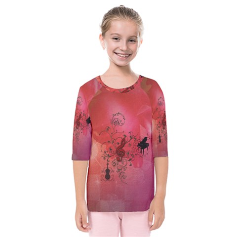 Decorative Clef With Piano And Guitar Kids  Quarter Sleeve Raglan Tee by FantasyWorld7