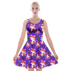 Fox And Trees Pattern Blue Velvet Skater Dress by snowwhitegirl