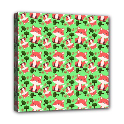 Fox And Trees Pattern Green Mini Canvas 8  X 8  (stretched)