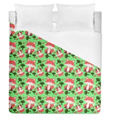 Fox And Trees Pattern Green Duvet Cover (queen Size)