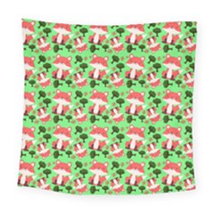 Fox And Trees Pattern Green Square Tapestry (large)