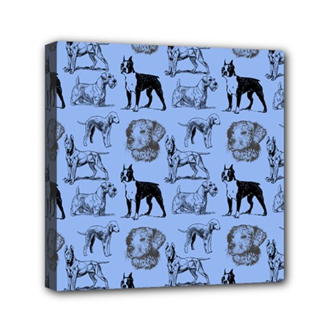 Dog Pattern Blue Mini Canvas 6  X 6  (stretched)