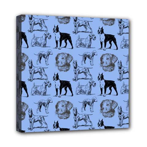 Dog Pattern Blue Mini Canvas 8  X 8  (stretched)