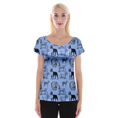 Dog Pattern Blue Cap Sleeve Top