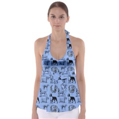 Dog Pattern Blue Babydoll Tankini Top