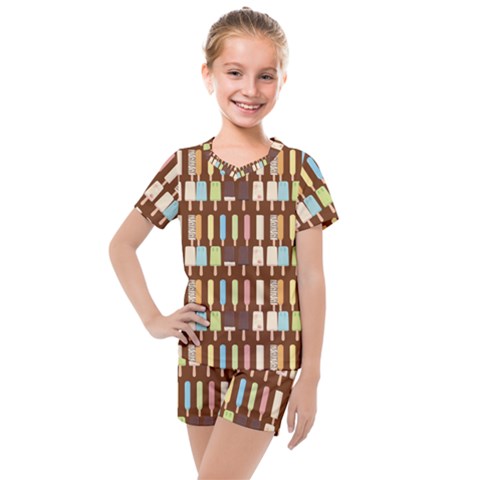 Candy Popsicles Brown Kids  Mesh Tee And Shorts Set by snowwhitegirl