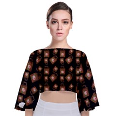 Shopping Bag Pattern Black Tie Back Butterfly Sleeve Chiffon Top by snowwhitegirl