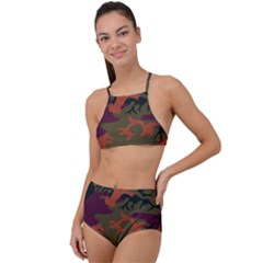 Camouflage Orange High Waist Tankini Set