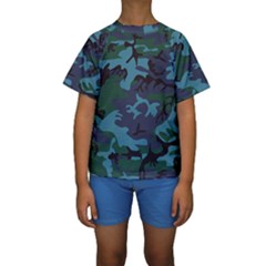 Camouflage Blue Kids  Short Sleeve Swimwear by snowwhitegirl