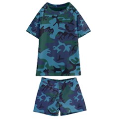Camouflage Blue Kids  Swim Tee And Shorts Set by snowwhitegirl