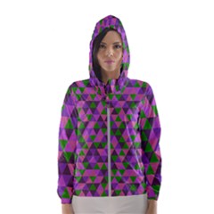 Retro Pink Purple Geometric Pattern Women s Hooded Windbreaker by snowwhitegirl