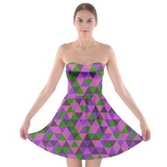 Retro Pink Purple Geometric Pattern Strapless Bra Top Dress