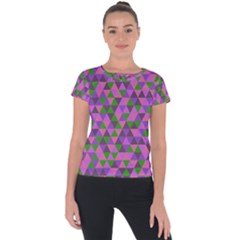 Retro Pink Purple Geometric Pattern Short Sleeve Sports Top  by snowwhitegirl