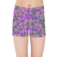 Retro Pink Purple Geometric Pattern Kids  Sports Shorts by snowwhitegirl