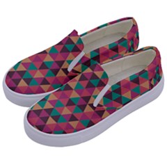 Retro Orange Green Geometric Pattern Kids  Canvas Slip Ons by snowwhitegirl