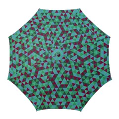 Retro Teal Green Geometric Pattern Golf Umbrellas by snowwhitegirl