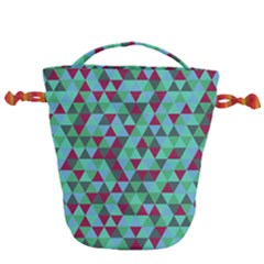 Retro Teal Green Geometric Pattern Drawstring Bucket Bag