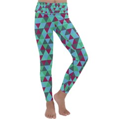 Retro Teal Green Geometric Pattern Kids  Lightweight Velour Classic Yoga Leggings