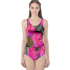 Pink Tulips One Piece Swimsuit by snowwhitegirl