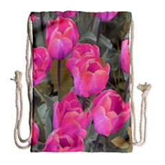 Pink Tulips Drawstring Bag (large) by snowwhitegirl