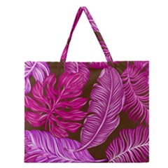 Tropical Pink Leaves Zipper Large Tote Bag by snowwhitegirl