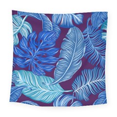 Tropical Blue Leaves Square Tapestry (large)