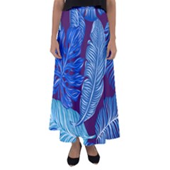 Tropical Blue Leaves Flared Maxi Skirt by snowwhitegirl