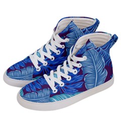 Tropical Blue Leaves Women s Hi-top Skate Sneakers