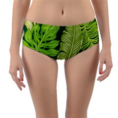 Tropical Green Leaves Reversible Mid-waist Bikini Bottoms by snowwhitegirl