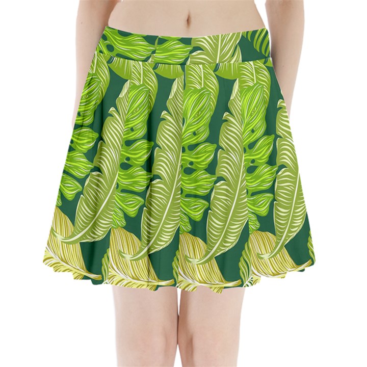 Tropical Green Leaves Pleated Mini Skirt