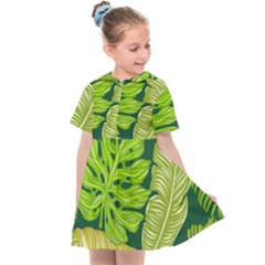 Tropical Green Leaves Kids  Sailor Dress by snowwhitegirl