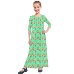 Cotton Candy Pattern Green Kids  Quarter Sleeve Maxi Dress