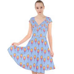 Cotton Candy Pattern Blue Cap Sleeve Front Wrap Midi Dress