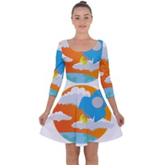 Rocket Rocket Ship Rocket Fire Quarter Sleeve Skater Dress by Pakrebo