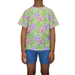 Lily Flowers Green Plant Natural Kids  Short Sleeve Swimwear by Pakrebo