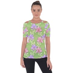 Lily Flowers Green Plant Natural Shoulder Cut Out Short Sleeve Top by Pakrebo