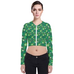 4 Leaf Clover Star Glitter Seamless Long Sleeve Zip Up Bomber Jacket by Pakrebo