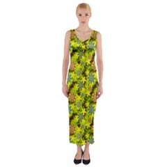 Flowers Yellow Red Blue Seamless Fitted Maxi Dress by Pakrebo