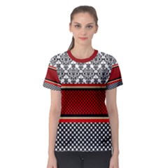 Background Damask Red Black Women s Sport Mesh Tee