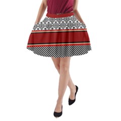 Background Damask Red Black A-line Pocket Skirt