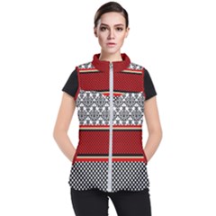 Background Damask Red Black Women s Puffer Vest by Pakrebo