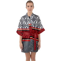 Background Damask Red Black Quarter Sleeve Kimono Robe by Pakrebo