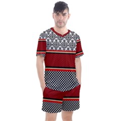 Background Damask Red Black Men s Mesh Tee and Shorts Set