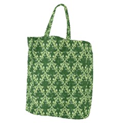 White Flowers Green Damask Giant Grocery Tote by Pakrebo