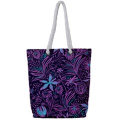 Stamping Pattern Leaves Drawing Full Print Rope Handle Tote (small) by Pakrebo