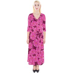 Cherry Blossoms Floral Design Quarter Sleeve Wrap Maxi Dress